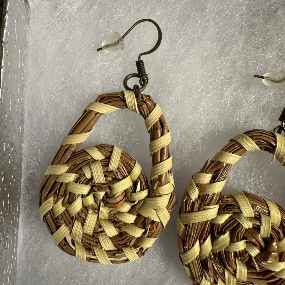 Handcrafted Woven Earrings - Brown and Tan